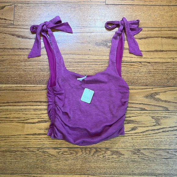 Free People Purple Cotton Glam Cropped Essential Bow Tank Top b8 - Picture 1 of 3
